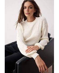 WOVCOR - Crew Neck Knit Sweater W/ Pearl Details - Lyst