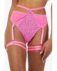 Wolf & Whistle - Demi Pink Lace High Waisted Suspender Thong - Lyst