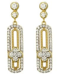 Jewelco London - 14K-Plated Cz Oval Paperclip Clover Drop Earrings - Lyst