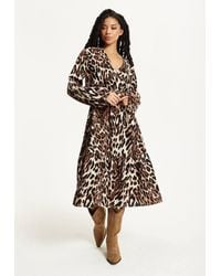 Liquorish - Leopard Print Long Sleeve Midi Dress - Lyst