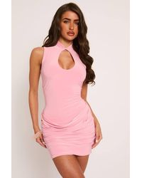 Rebellious Fashion - High Neck Keyhole Drape Detail Mini Dress - Lyst