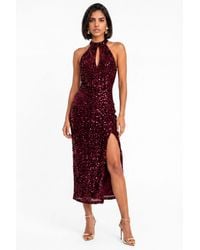 Maya Deluxe - Embellished Velvet Halter Neck Midi Dress - Lyst