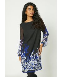 Wallis - Petite Blue Floral Border Print Shift Dress - Lyst