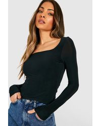 Boohoo - Double Layer Slinky Square Neck Long Sleeve Top - Lyst