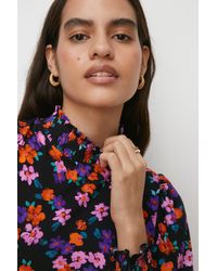 Oasis - Jersey Floral Shirred Neck And Cuff Top - Lyst