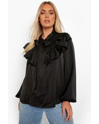 Boohoo - Plus Shirred Pussybow Blouse - Lyst