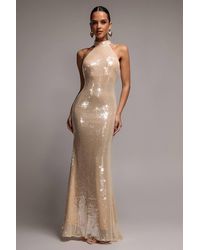 Goddiva - Sequin Open Back Halter Neck Maxi Dress - Lyst