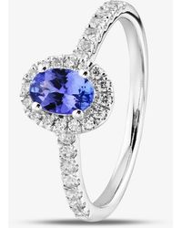 T.H.Baker - 18Ct Oval Cut Tanzanite & Diamond Shoulder Set Halo Ring R57197W-Tz - Lyst
