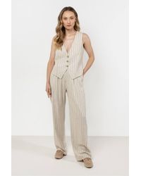 Love Lace - Linen Wide Leg Striped Trousers Elastic Waist - Lyst