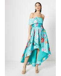 Coast - Bardot High Low Printed Twill Midi Dress - Lyst