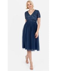 Maya Deluxe - Short Sleeve V Neck Embellished Midi Dress - Lyst