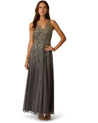 Adrianna Papell - Bead V Neck Long Dress - Lyst