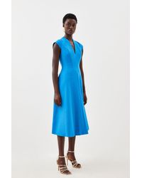 Karen Millen - Tailored Seam Detail High Neck Full Skirt Midi Dress - Lyst
