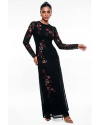 Maya Deluxe - Floral Embellished Long Sleeve Maxi Dress - Lyst