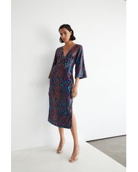 Warehouse - Animal Printed Sequin Flare Sleeve Midi Dress - Lyst