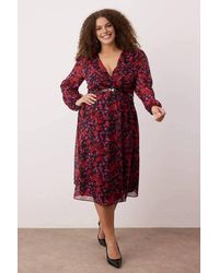 WOVCOR - Floral Print V Neck Belted Midi Wrap Dress - Lyst