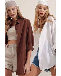 Bigdart - Oversized Patterned Poplin Shirt With Button Closure - Lyst