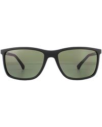 Emporio Armani - Rectangle Rubber Black Green Polarised Sunglasses - Lyst
