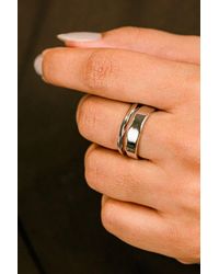 The Colourful Aura - Adjustable Thick Hammered Irregular Cuff Band Wave Ring - Lyst