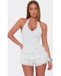 EGO - Strappy Halter Neck Frill Trim Lace Playsuit - Lyst