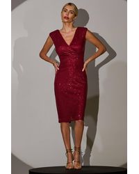 Jolie Moi - Sequin Wrap Bodycon Midi Dress With Shou - Lyst