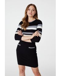 Izabel London - Striped 3/4 Sleeve Knit Dress - Lyst
