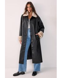 Nasty Gal - Fur Trim Faux Leather Longline Coat - Lyst