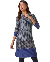 Roman - Zig Zag Cowl Neck Stretch Dress - Lyst