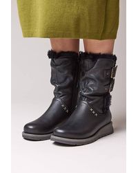 Moshulu - 'Corsac' Ruched Leather Faux Fur Lined Boots - Lyst