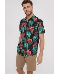 Threadbare - 'knight' Tropical Print Short Sleeve Cotton Shirt - Lyst