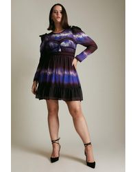Karen Millen - Plus Size Tie Dye Woven Tape Detail Dress - Lyst