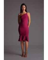 Vesper - One Shoulder Midi Dress With Frill - Lyst
