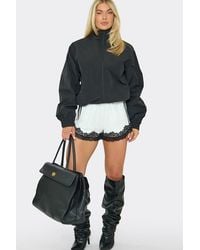 EGO - Lace Trim Mid Rise Mini Sweat Shorts - Lyst