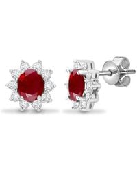 Jewelco London - 18Ct Diamond Ruby Royal Cluster Stud Earrings - Lyst