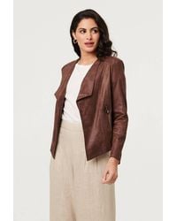 Izabel London - Faux Leather Waterfall Front Crop Jacket - Lyst