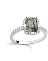 Jewelco London - Emerald Moss Agate Cz Spooky Forest Octagon Halo Ring - Lyst