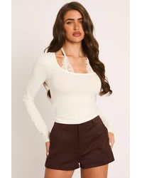 Rebellious Fashion - Lace Trim Halter Long Sleeve Top - Lyst