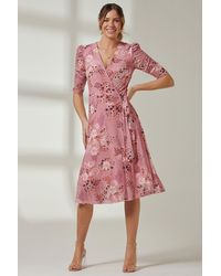 Jolie Moi - Elodea Mesh Ruched Sleeve Wrap Dress - Lyst
