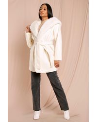 MissPap - Wool Hooded Coat With Faux Fur Trim - Lyst