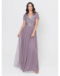 Maya Deluxe - Short Sleeve V Neck Embellished Maxi Dress - Lyst
