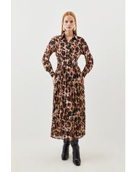 Karen Millen - Blurred Animal Pleated Georgette Woven Shirt Midi Dress - Lyst