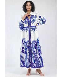 Msn-Collection - V-Neck Paisley Maxi Dress With Slit - Lyst