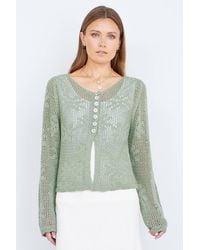 Yumi' - Flower Crochet Button Up Cardigan - Lyst