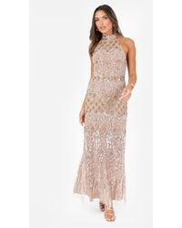 Maya Deluxe - Embellished Halter Neck Open Back Maxi Dress - Lyst