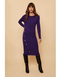 Wallis - Tall Purple Button Detail Knitted Dress - Lyst