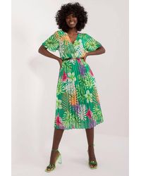 Love Lace - Midi Pleated Wrap Belt Day Dress - Lyst