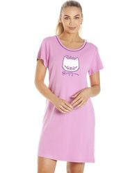 CAMILLE - Short Sleeve Cat Print Summer Nightdress - Lyst