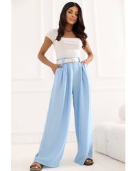 Love Lace - Viscose High Waisted Elasticated Waist Wide Leg Trousers - Lyst