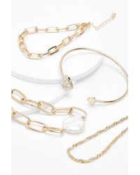Boohoo - Chunky Pearl Trim Bracelet And Bangle Set - Lyst