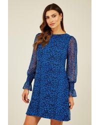 Yumi' - Blue Recyled Animal Print Long Sleeve Tunic Dress - Lyst